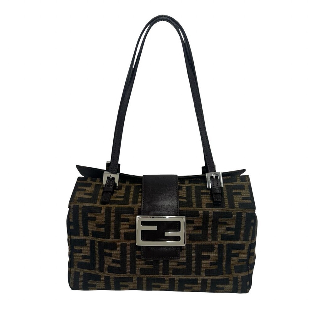 FENDI Vintage Zucca FF Pattern Canvas Leather Tote Bag Handbag Brown Black 69034